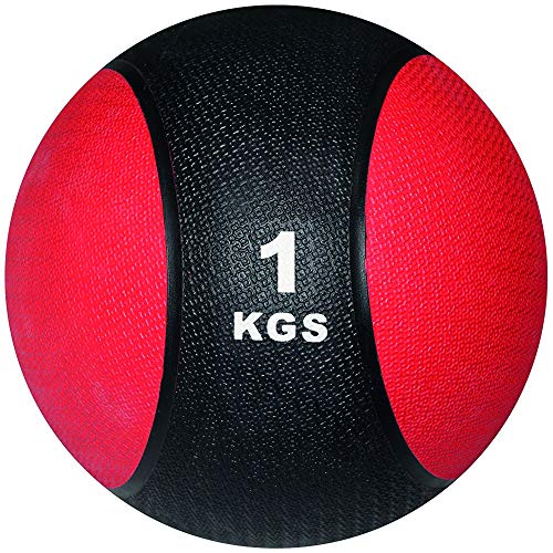 POWRX Balón Medicinal 1 kg - Ideal para Entrenamiento Funcional, Fisioterapia y Gimnasia - Relleno de Aire con Efecto Rebote + PDF Workout (Negro/Rojo)