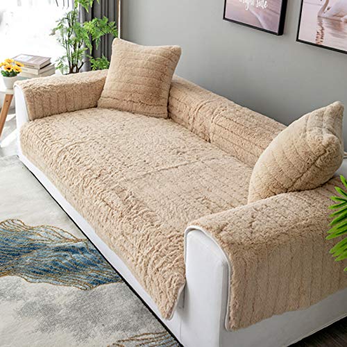 QSCV Funda Sofa Ajustables para Salon,Gris Beige Felpa Suave Funda Sofá,No-resbalón Universal Protector De Muebles Sillón Esquina La Funda para Sofa-Camello 90x120cm(35x47inch) 1pcs