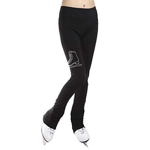 QWA Hielo Figura Patinaje Polar Lana Calentar Pantalones, Alto Tramo Chicas Señoras Figura Patinaje Actuación Medias con Diamantes de Imitación (Color : Black, Size : 165cm)