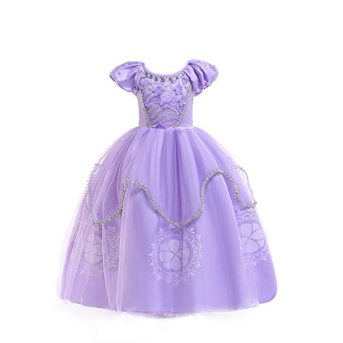 QZ Niñas Princesa Sofía Vestirse Vestidos de Fiesta de Disfraces para niños Vestir Fiesta de cumpleaños de Halloween Cumpleaños de Halloween Vestir Vestir de Noche 3-8 años,120CM