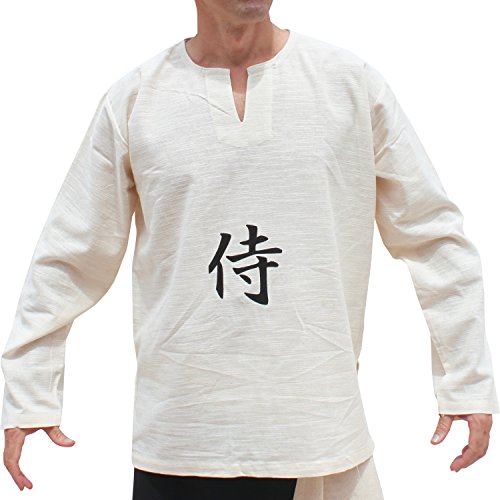 Raan Pah Muang RaanPahMuang - Camisa de verano de algodón ligero con tejido a mano para Samurai -  Blanco -  Small