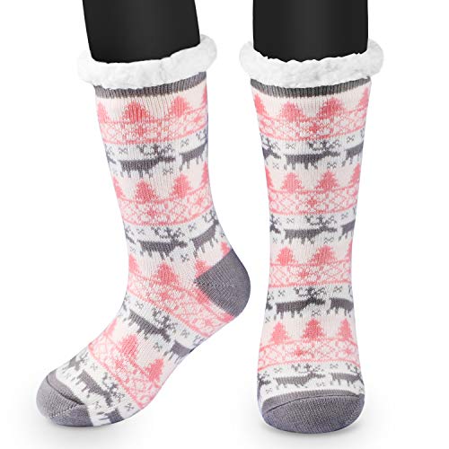 RenFox Mujer Hombre Navidad Calcetines Invierno Calentar Pantuflas de Estar Por Casa Super Suaves Cómodos Calcetines Antideslizante