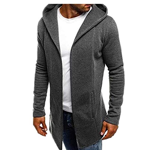 Reooly Abrigo de Trinchera de Color sólido con Capucha para Hombres Chaqueta Larga Cárdigan Manga Larga(Gris Oscuro,X-Large)