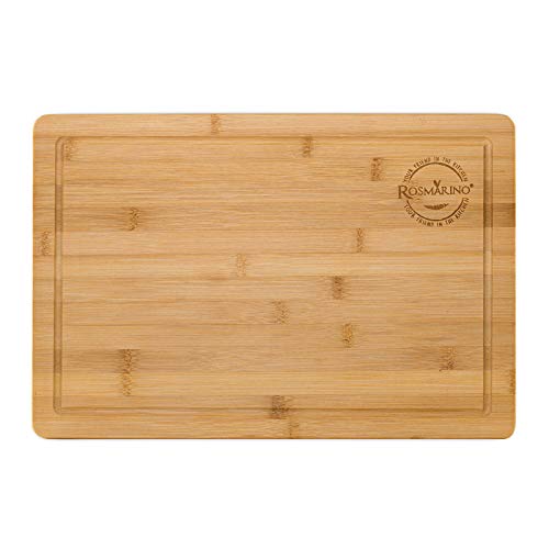 Rosmarino Tabla de Cortar Grande, 45 x 30 x 2 cm de Bambú 100% - Tabla de Madera con Ranura para Zumo - Tabla de Cocina Suave Para las Cuchillas