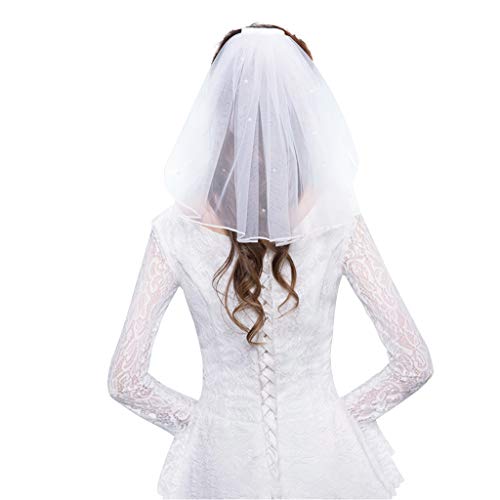 S-TROUBLE Velos de Vestido de Novia Perlas Falsas Blancas Tul con Peine Velo Corto de Novia Velo de Novia Accesorios de Matrimonio de Hadas