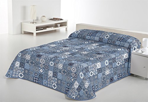 SABANALIA - Colcha Estampada Rustik (Disponible en Varios tamaños), Color Azul, Cama 120-220 x 280 cm