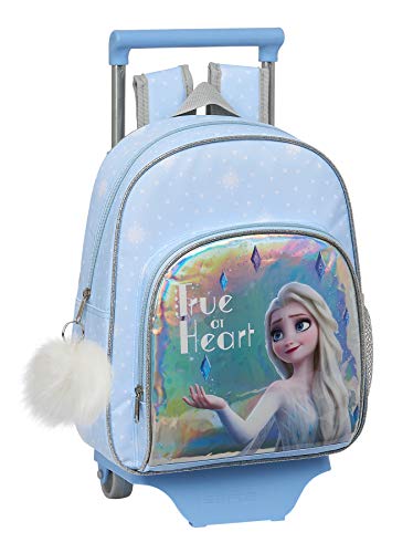 safta Mochila Infantil de Frozen II True at Heart con Carro 705, 280 x 100 x 340 mm, Color Azul Claro/ Plata