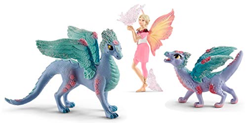 Schleich Bayala 70582 + 70592 - Juego de 2 accesorios para disfraz de hada con dragón de flores y niño