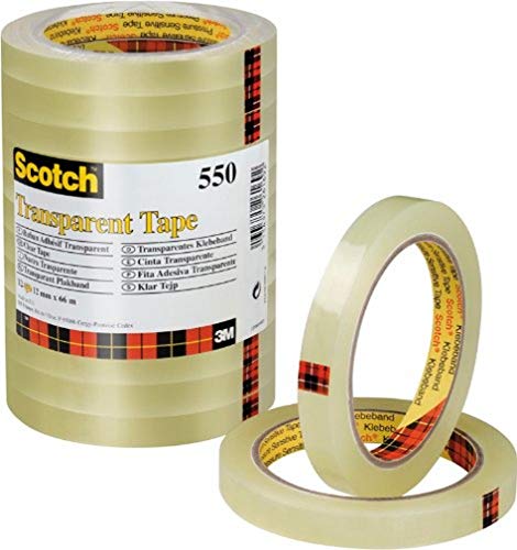 Scotch 550 - Cinta adhesiva, 12mm x 66m, transparente - Pack de 12 rollos