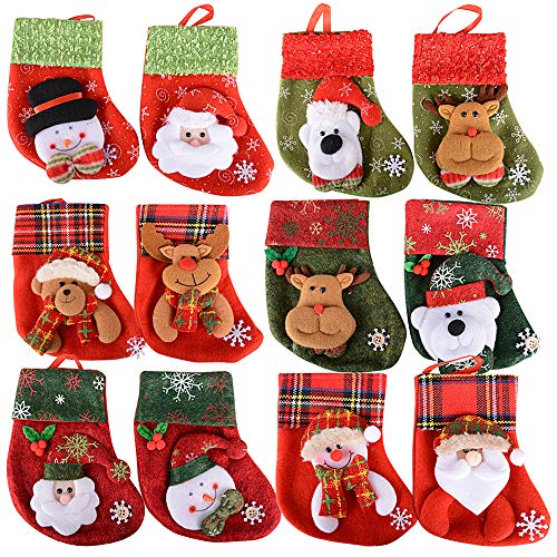 SERWOO 12pcs Calcetines de Navidad Medias de Navidad Bolsos Bolsas Regalo Almacenamiento de Dulces Caramelos Decoración Colgantes de Árbol Navidad Funda de Cubiertos