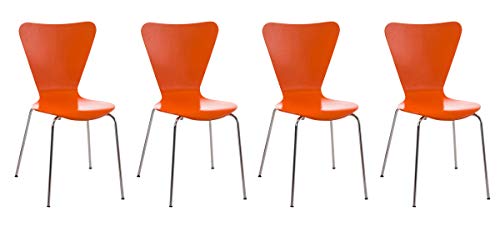 Set de 4 Sillas Comedor Calisto I Juego de 4X Sillas de Cocina con Asiento de Madera I 4X Sillas de Visitas Apilables I Color:, Color:Naranja