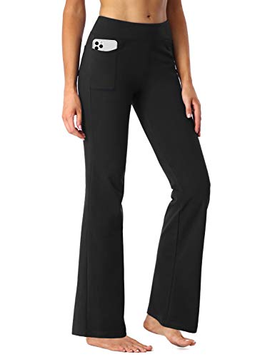 SEVEGO Pantalones de Yoga Bootcut para Mujer con 4 Bolsillos, 74cm/78cm/84cm/90cm Entrepierna, Pequeño/Regular/Alto Pantalón Lounge Workout, 29" Negro XXL