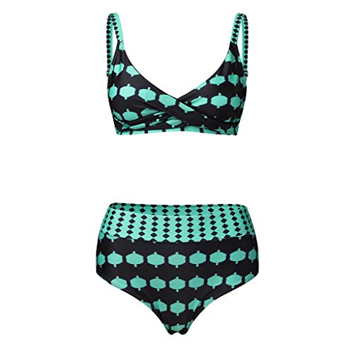 shengyijia Bikini acolchado para mujer con sujetador clásico de dos piezas con estampado cruzado de lunares sexy playa piscina Verde M