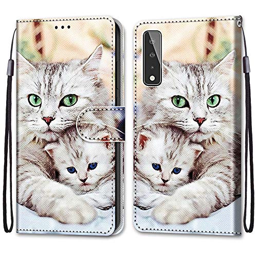 ShinyCase para LG Stylo 7 5G Funda Piel PU Brillante Drawing Diseño Protector Folio Plegable Funda Cuero Tarjetas y Billetera Magnético Estuches para LG Stylo 7 5G -Gato y Gatito