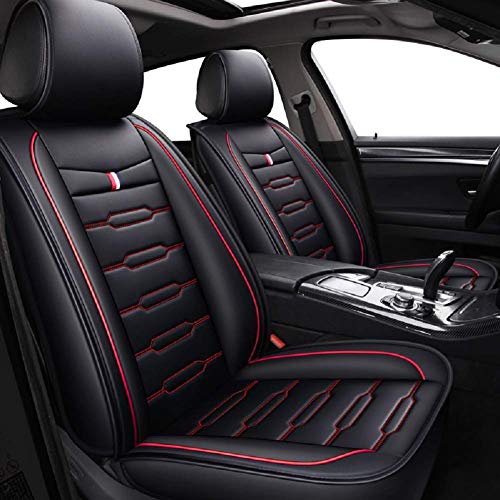 Skysep Cartoon Conjunto Completo Universal Fit 5 Asientos Coche Rodeado Fundas de Asiento de Coche de Cuero Impermeables Protector Ajustable Cojines de Asiento Automáticos Extraíbles (Negro-Rojo)