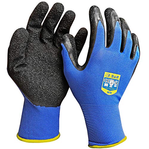 S&R 12 Guantes de Trabajo de Nylon y Latex – 12 pares - Talla M/8