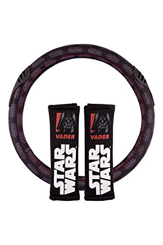 Star Wars STW102 Conjunto de 2 Almohadillas + 1 Funda de Volante para Coche Vader, NEGRO, UNIVERSAL