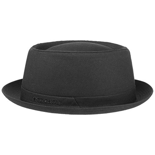 Stetson Athens Cotton Porkpie Sombrero Mujer/Hombre - Sombrero de Tela de algodón - Pork Pie Fabricado en Italia - Invierno/Verano - con Forro Interior - Negro 57 cm