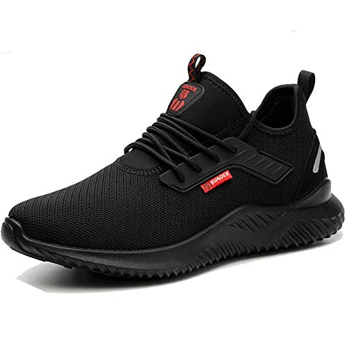 SUADEEX Zapatos de Seguridad Hombre Mujer Zapatos de Deportiva Hombre Mujer Ultra Liviano Transpirable con Punta de Acero Zapatos de Trabajo Unisex，para Industria y Construcción 43EU Negro