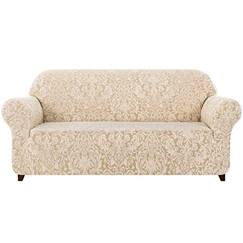 subrtex 1 Pieza Damasco Funda Sofa Elasticas Fundas de Sofa Antideslizante Cubierta Forros para Sofas Anti Arañazos Ajustable Protector (2 Plazas, Patrón Beige)