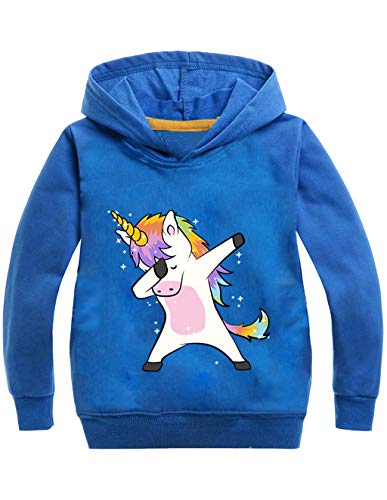 Sudadera Unicornio Niña Chicas Sudaderas con Capucha Niño Sudadera Deportiva Dibujos Animados de Fans Manga Larga Moda Streetwear (Azul, 170cm)