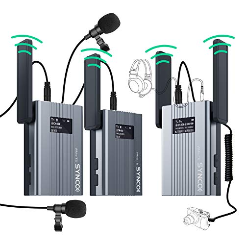 SYNCO Wmic TS Sistema de UHF-Micrófono-Inalámbrico-Solapa-DSLR, 60 Canales Compatible para Cámara Reflex, Videocámara y Móvil, 150m Rango de Transmisión