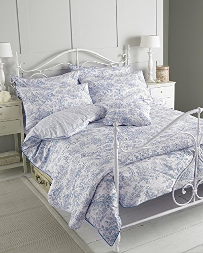 Tales Riva Paoletti Canterbury Super King Duvet Cover Set - Azul - Vintage Toile De Jouy Patrón - 2 X Fundas De Almohada Incluida - 200 Hilos - 100% Algodón - 260 X 220 Cm (102" X 87" Pulgadas)