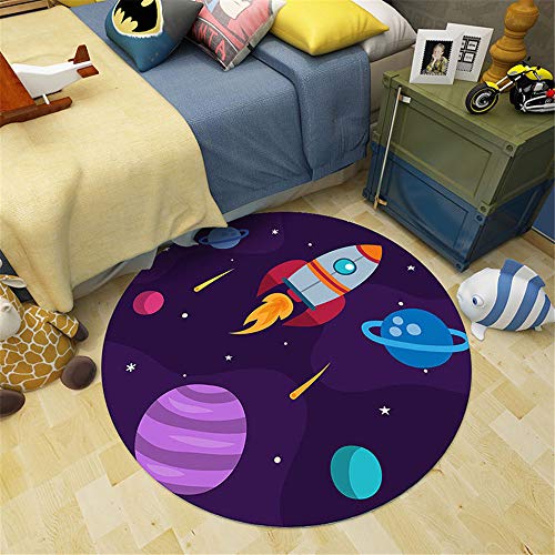 Tapete Redondo Felpudos Alfombra, Morbuy Niño Almohadilla de Juego Alfombras Piso Moqueta Poliéster Dormitorio Sala de Estar Juego Mats Pad para Habitación Decorativo (100cm,Cohete cósmico)