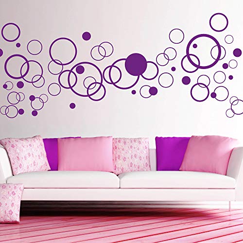 Tatuaje de Pared Loft "Círculos Decorativos / 49 Colores a Elegir /Pegatina de pared autoadhesiva, folio removilbe para geniales decoraciones en cuarto de baño y otros ambientes, apto para fibra rugosa (61 Piezas) - Vinilo, violeta