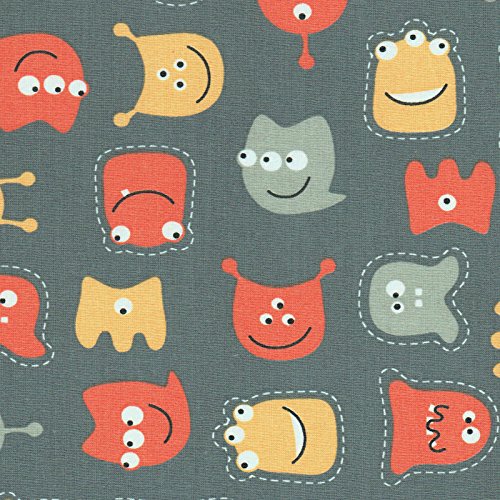 Textiles français Tela para niños - los pequeños Monstruos amigables - Gris Pizarra, Naranja salmón, Color melocotón, Gris Piedra, Negro y Blanco - 100% algodón Suave | Ancho: 155 cm (1 Metro)