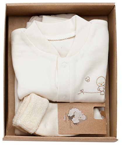 The Dida World Narinan - Conjunto 3 piezas de algodón orgánico, bordado pajarito, talla 1-3 meses, color beige