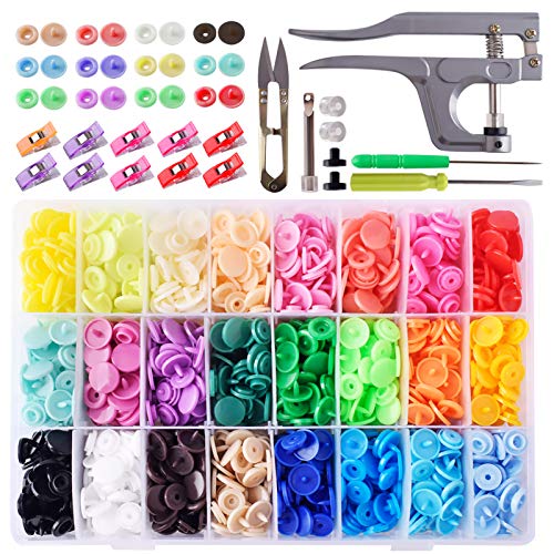 Tomkity 24 Colores T5 400 Botones Snaps Botón Redondo Plastico con Alicate DIY Manualidades Snaps Costura para Uso Doméstico