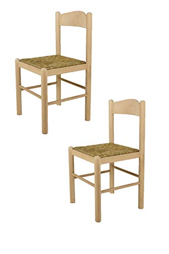 Tommychairs - Set 2 sillas Pisa 50 para Cocina y Comedor, Estructura en Madera de Haya lijada, no tratada, 100% Natural y Asiento en Paja