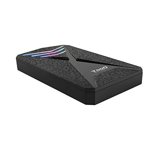 TooQ TQE-2550RGB - Carcasa para Discos Duros HDD de 2.5", (SATA I/II/III de hasta 9.5 mm de Alto, USB 3.0), Gaming, Plástico ABS, indicador LED Multicolor, Color Negro