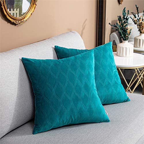 Topfinel Juego de 2 Cojines Fundas Decorativa Terciopelo Hogar Almohadas Fundas Estampado para Cama Sofás Silla Sala de Estar Dormitorio Sala de Estudio Jardín Coche 45x45cm Turquesa