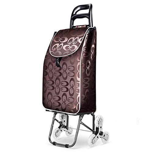 Trolley De Compras Plegable 6 Ruedas, Carro De Comestibles Ligero Impermeable, Carros De Servicios Públicos con Bolsa Aislada Extraíble (Color : Brown)