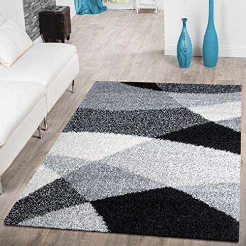 T&T Design Alfombra Shaggy Moderna Pelo Largo Diseño Vigo Negro Gris Blanco Al Mejor Precio, Größe:160x220 cm