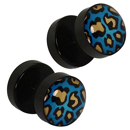 tumundo 2 Piezas Fakeplug Falso Pendientes Aretes Fake Tunnel Túnel Oreja 10mm Piercing Leopardo Animalprint Marrón Azul