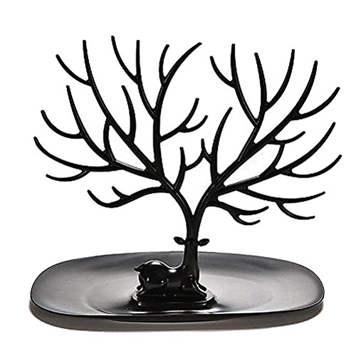 Ultnice - Joyero en forma de árbol, soporte para anillos, pulseras, bisutería, ABS, Negro , Blanco