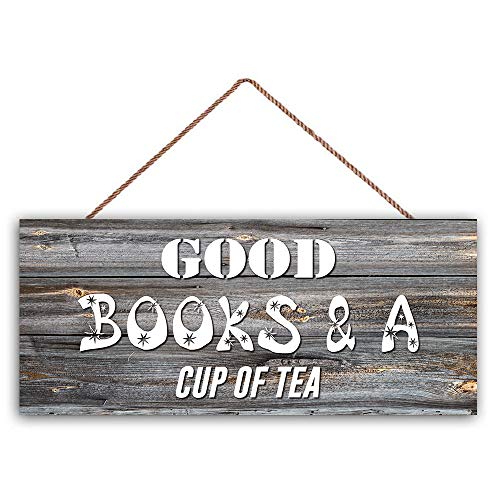 Unknow Good Books & A Cup of Tea - Placa de madera para puerta