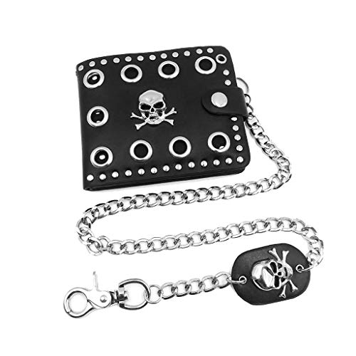 UNWSTYU Cartera de cuero para hombre, estilo punk gótico occidental, con cadena, para hombre, Silver (Plateado) - 3TT700537-02_ZRB