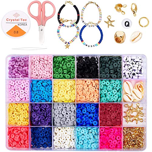 VEGCOO 4270 perlas espaciadas, 20 colores, aproximadamente 200 unidades por color, 270 accesorios, para DIY joyas, collares, pulseras (6 x 2 mm)