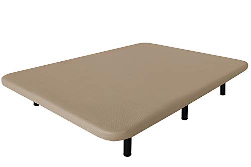 Ventadecolchones - Base Tapizada Modelo Drago con Sistema Antiruido con 6 Patas de 27 cm con 5 Barras transversales 3D Beige Medida 105 x 210 cm