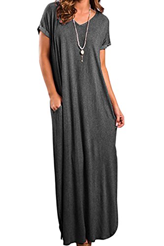 Vestidos Mujer Casual Bohemios Playa Largos Verano Vestido Boho Hendidura Falda Larga Maxi Vestido Playeros Gris oscurocolor M