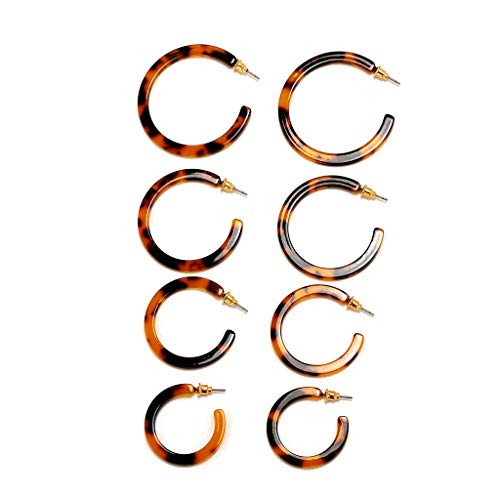 VIccoo Pendientes Cadena, 4 par/Juego de Pendientes Simples exagerados para Mujer, Placa de Acetato acrílico, Juego de Joyas con Pendiente en Forma de C de Leopardo