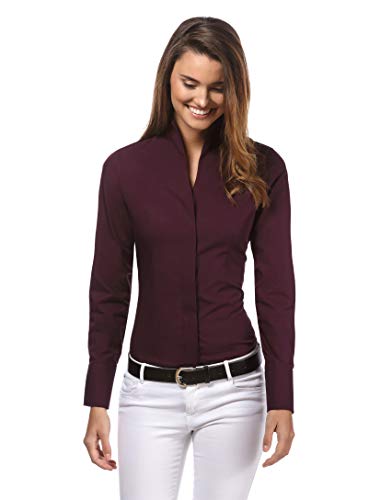 Vincenzo Boretti Camisa de Mujer, Corte Ligeramente más angosto, 100% algodón, Manga-Larga, Cuello cáliz, Lisa, fácil de Planchar, Elegante y clásica Berenjena 38