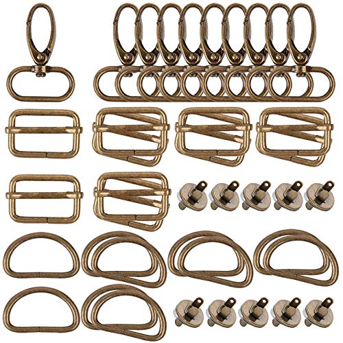 VINFUTUR 40pcs 25mm-10pcs Hebillas Metálicas Mochila en D+10pcs Anillas Rectangular Bolso+10pcs Hebillas Metal con Gancho Giratorio+10pcs Cierre Magnético para Correa Cinturón Mochila DIY