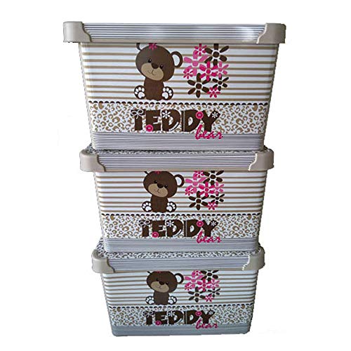 Violet Caja Organizadora Plástico Almacenamiento Caja Niños Decorativa Set 3 Unidades -5 litros Teddy Niño