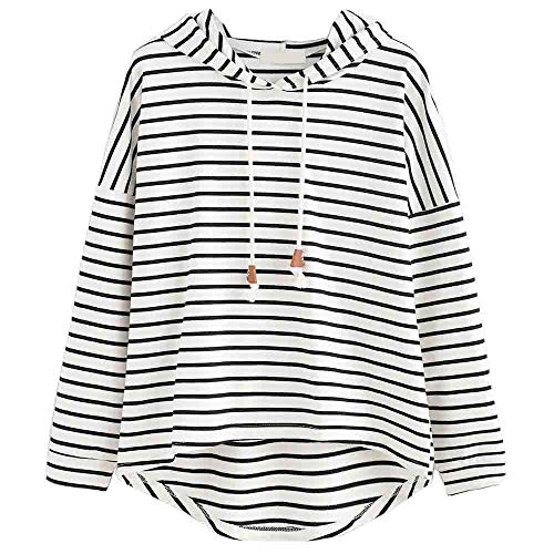 VJGOAL Mujer otoño Plus Size Moda Raya con Bolsillos Casual Sweatshirt Manga Larga Crop Jumper Pullover Tops (Blanco, M)