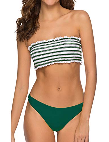 Voqeen Mujer Bikini Caliente de Volantes a Rayas Traje de baño Bandeau Top Cintura Alta Inferior